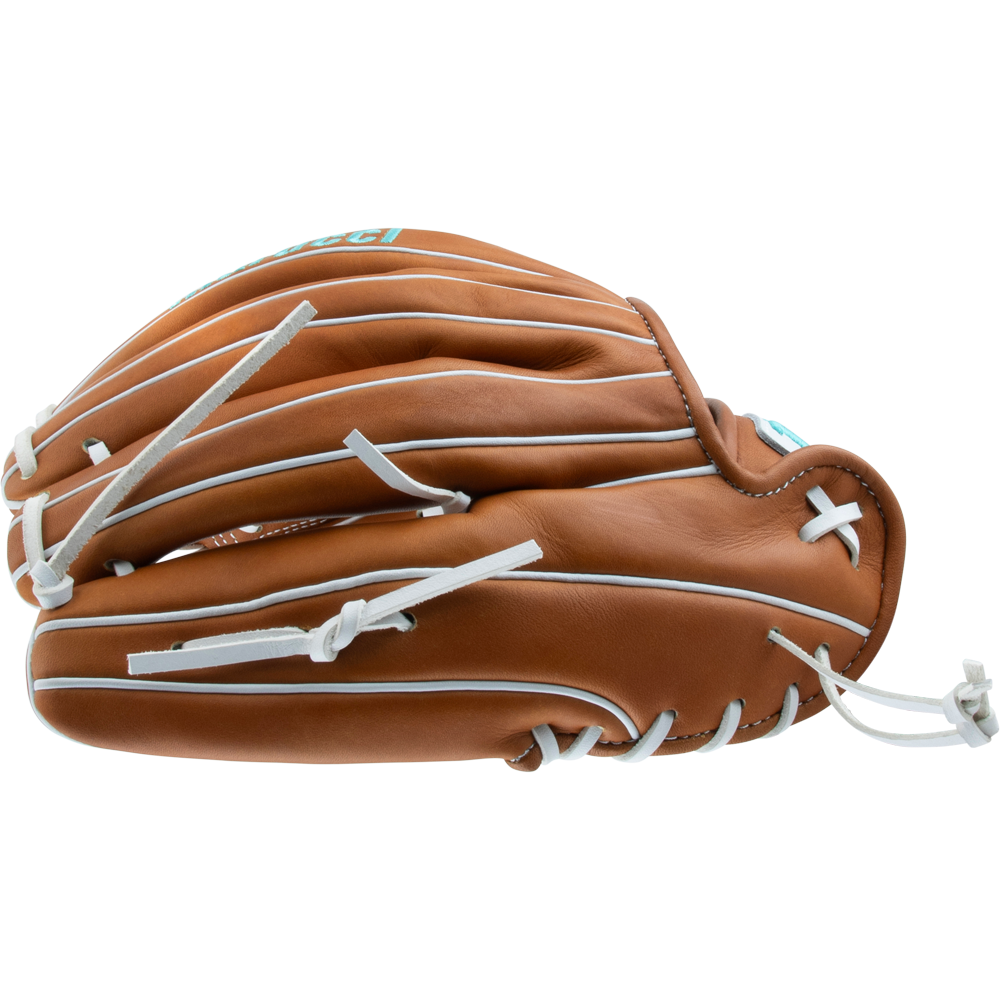 The Marucci Magnolia 46K5 12.25" Fastpitch Glove (MFG3MG46K5FP-TF), made from Japanese-tanned steerhide with white laces and trim, is displayed on a white background, side view.