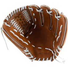 The Marucci Magnolia 46K5 12.25" Fastpitch Glove (MFG3MG46K5FP-TF) features brown Japanese-tanned steerhide leather, white laces, a basket T-web pocket, and PATTERN:04 MTYPE embossed inside, shown open on a white background.
