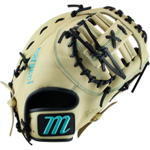 The Marucci Oxbow 38S1 12.75" Baseball First Base Mitt (MFG3OX38S1) is made from full-grain cowhide leather and features a blue logo.