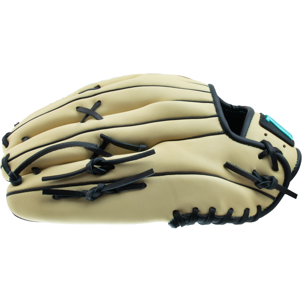 The Marucci Oxbow 78R3 12.75" Baseball Glove (MFG3OX78R3) features tan cowhide leather with black laces and trim, displayed from a top view against a plain white background.