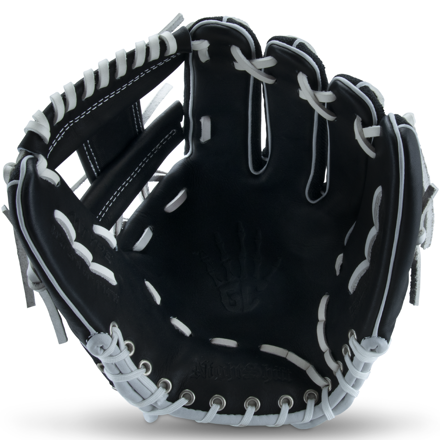 The Marucci NightShift CHUCK T 11.5" Baseball Glove (MFGNTSHFT-0103) offers bold black and white style plus top performance, making it ideal for players seeking quality and flair on the diamond.