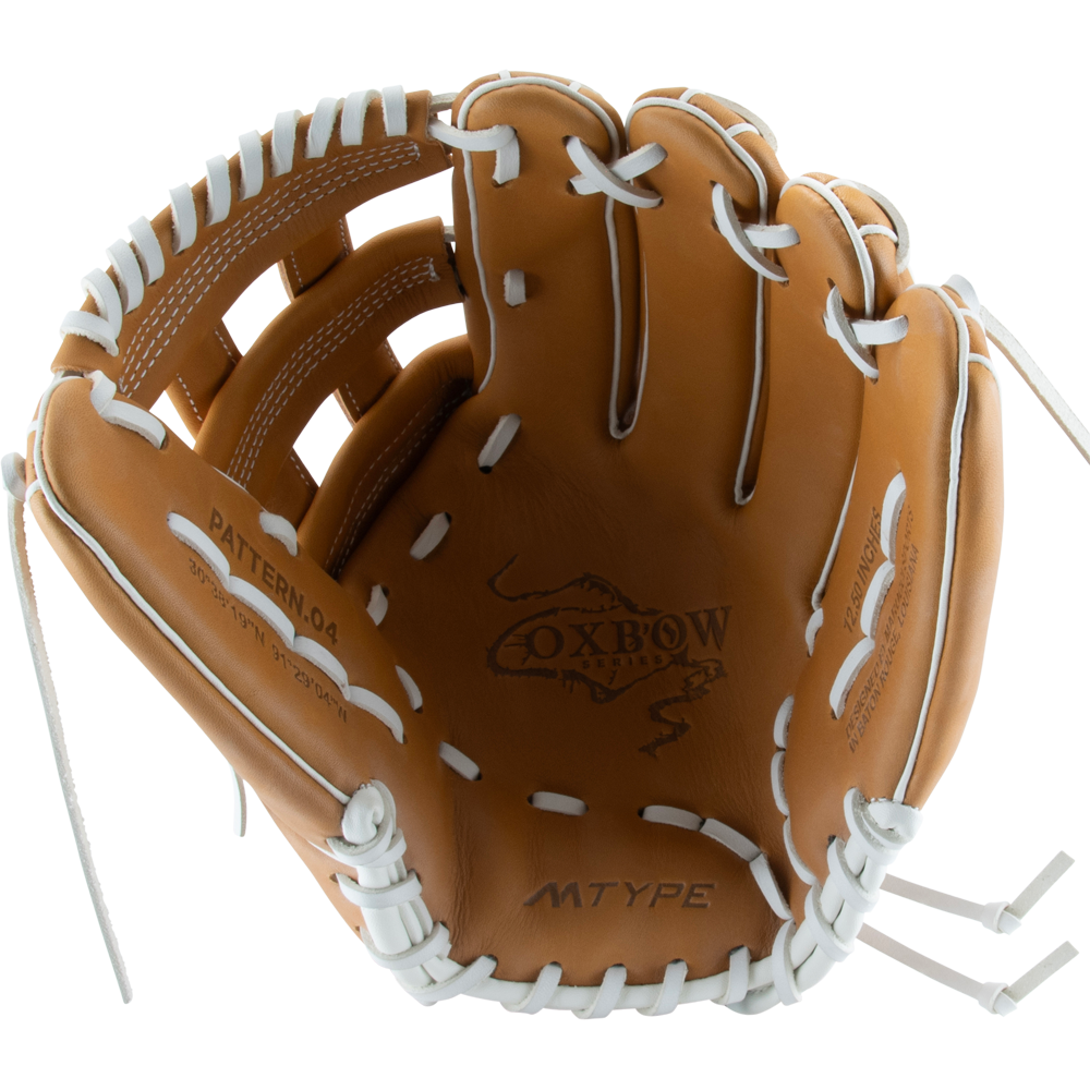 The Marucci Oxbow 47A3FP 12.5" Fastpitch Glove (MFGOX47A3FP-TF) by Marucci features full-grain cowhide leather, white laces, and a classic H-Web design.