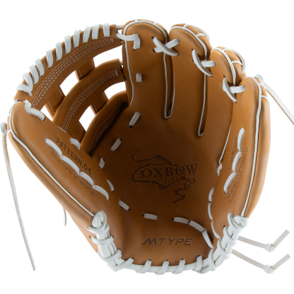 The Marucci Oxbow 47A3FP 12.5" Fastpitch Glove (MFGOX47A3FP-TF) by Marucci features full-grain cowhide leather, white laces, and a classic H-Web design.