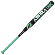The 2026 Marucci ASURA Lux (-10) Fastpitch Softball Bat (MFPASL10) features a black and mint green design, mint grip and accents, composite barrel, and is ideal for practice.