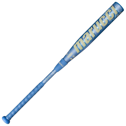 A blue 2027 Marucci ASURA Rise (-11) Fastpitch Softball Bat (MFPASR11), featuring a textured grip, anti-vibration knob, and prominent Marucci branding along the barrel, displayed against a plain white background.