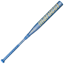 A 2027 Marucci ASURA Rise (-9) Fastpitch Softball Bat (MFPASR9) in blue, featuring a textured grip, an anti-vibration knob for enhanced comfort, and bold white Marucci branding along the barrel, displayed on a white background.