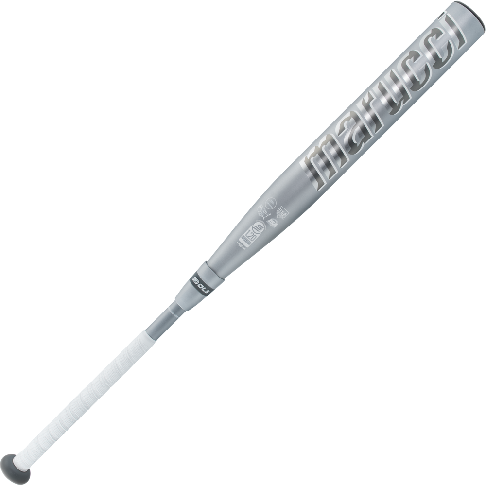 The 2025 Marucci Echo Connect DMND2 (-10) Fastpitch Softball Bat (MFPECD210) displays its sleek two-piece composite design, bold Marucci branding, white grip, and black knob against a plain light background.