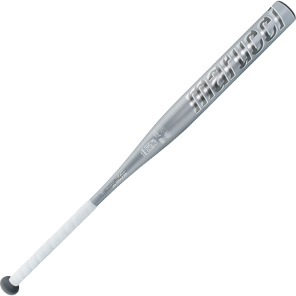 The 2025 Marucci Echo DMND2 (-11) Fastpitch Softball Bat: MFPED211, a silver one-piece composite bat with white grip tape, is displayed on a light gray background and features the Marucci logo near the barrel.