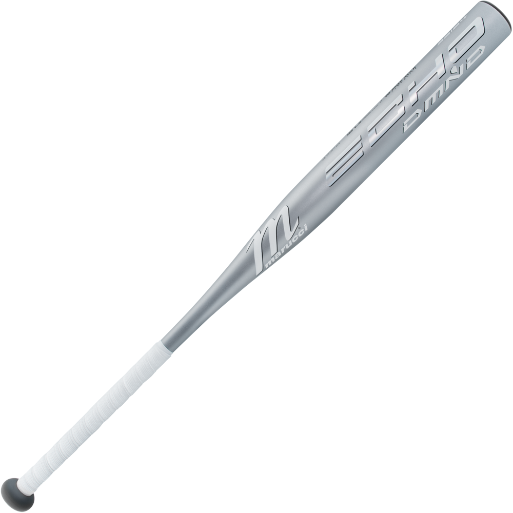 The 2025 Marucci Echo DMND2 (-9) Fastpitch Softball Bat (MFPED29) features a metallic silver finish, white grip, Marucci branding, and a comfortable liquid-gel knob to reduce vibration. Model name is displayed near the barrel.