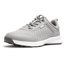 The Marucci CFT Turf Shoes: MFWCTT, in gray with a mesh upper, white sole, and laces, are displayed front-side on a white background. They feature advanced cushioning and a traction rubber outsole for comfort and grip.