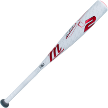 The 2025 Marucci CATX2 JBB (-10) 2 3/4" USSSA Baseball Bat (MJBBCX2) features a white one-piece alloy design with red accents, a bold red number 2, and a black grip, shown on a plain white background.
