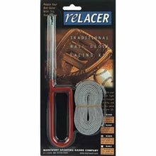 The Markwort Glove Steel re-Lacer Kit (MLK63) features a red-handled lacing tool and rawhide lace, ideal for relacing baseball gloves. Packaging shows a glove and ball, highlighting it as Markwort's traditional ball glove lacing kit.