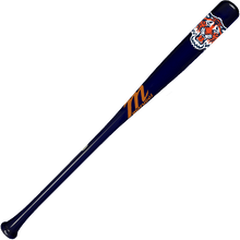 The Marucci Detroit Tigers MLB Souvenir Bat (MMLBSMDET) is a dark blue bat featuring an orange "M" logo and a tiger head graphic near the top end.