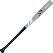 The Marucci Detroit Tigers MLB Souvenir Bat (MMLBSMDET) features a handcrafted design with a dark blue handle, gray barrel, "Tigers" and "M" text—an ideal keepsake for any Detroit Tigers fan.
