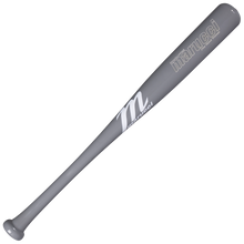 The Marucci One-Hand Trainer Wood Bat (MONEHANDTB-GG) is displayed against a white background, showcasing the Marucci logo and branding in white lettering near the handle and barrel. Designed to help enhance top-hand strength and hand-eye coordination, this gray Marucci bat is ideal for effective practice sessions.