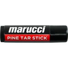 The Marucci Pine Tar Stick: MPINESTK is a black grip enhancer for baseball bats, featuring a red section with "Pine Tar Stick" in white text. Brand: Marucci.