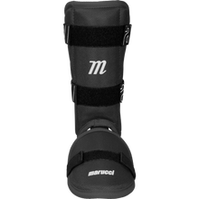 The Marucci Batter's Leg Guard: MPLG4 is a black leg brace from Marucci with an adjustable shin protector for a secure fit.