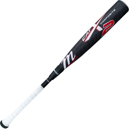 A 2025 Marucci CATX2 Composite (-10) 2 3/4" USSSA Baseball Bat (MSBCCPX210), black and red with a white grip and MDX Max composite barrel, is shown on a plain white background.