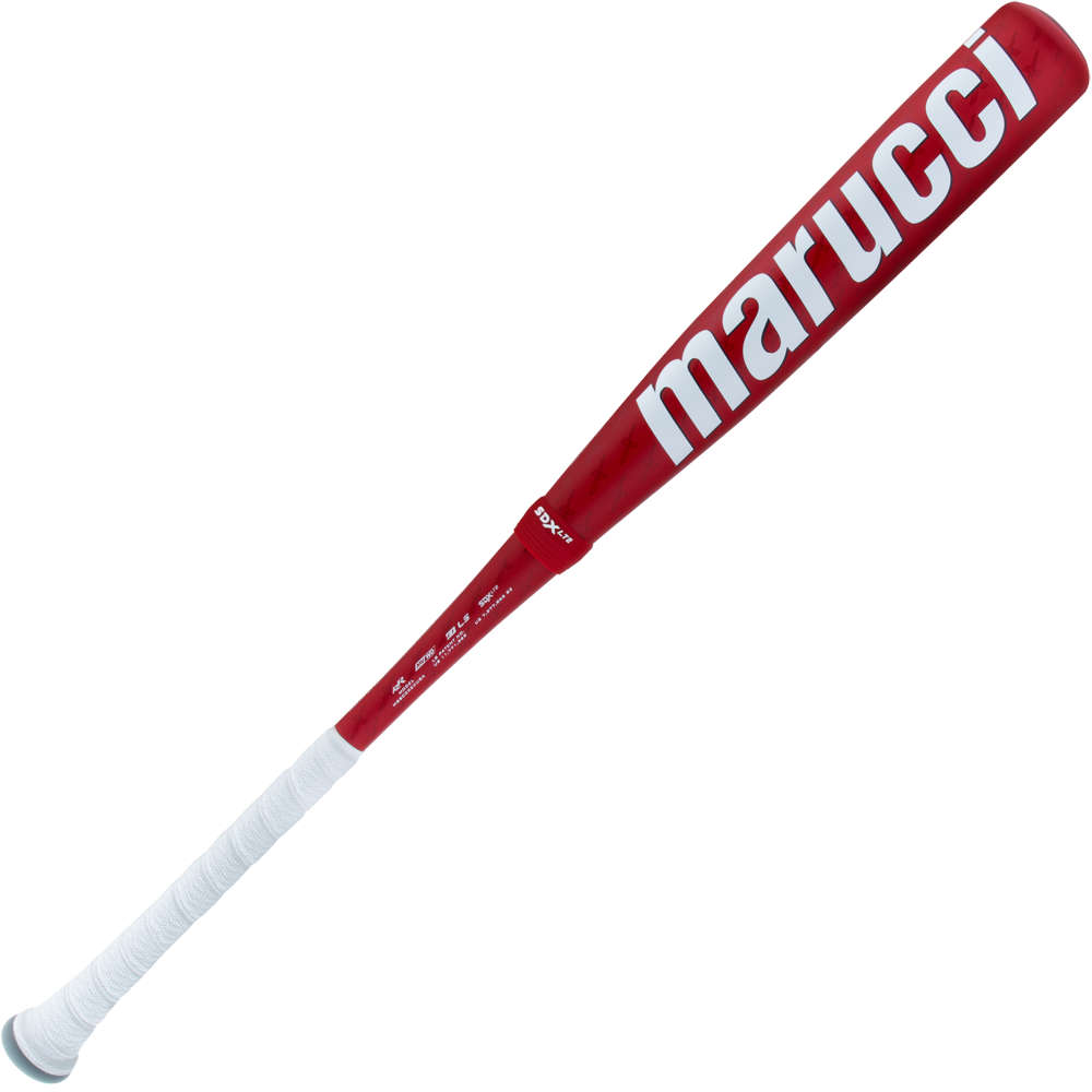 The 2025 Marucci CATX2 Connect (-8) 2 5/8" USA Baseball Bat (MSBCCX28USA) is a red, two-piece hybrid bat with white text and a white grip, shown against a plain background.