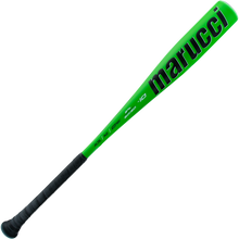 The 2025 Marucci Code (-10) USA Baseball Bat (MSBCD10USA) features a bright green barrel, black grip handle, and black "marucci" logo. Made from durable AZ75 alloy, this Marucci bat is shown against a plain white background.
