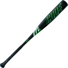 The 2025 Marucci Code (-5) 2 3/4" USSSA Baseball Bat (MSBCD5) features a black design with green CODE lettering, textured grip, durable AZ75 Alloy construction, and Marucci branding along the side for top performance.