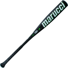 The 2025 Marucci Code (-8) 2 3/4" USSSA Baseball Bat (MSBCD8) features green lettering, a textured black grip, an advanced Anti-Vibration Knob, and is shown on a white background.