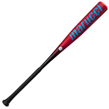 The 2026 Marucci CAT X RCKLESS (-8) USA Baseball Bat (MSBCR8USA) features a red and black alloy design, a black grip handle, and bold blue Marucci branding—ideal for USA baseball play. Displayed on a white background.