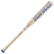 The 2026 Marucci CATX RCKLESS Rewind Composite (-10) USSSA Baseball Bat features a cream barrel with blue and orange accents, a wrapped handle, and bold blue “Marucci” branding—ideal for hitters seeking power.