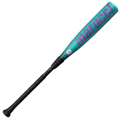 A turquoise Marucci 2026 CAT X RCKLESS Composite (-10) USA Baseball Bat with a composite barrel, black grip handle, and purple lettering is displayed against a plain white background.