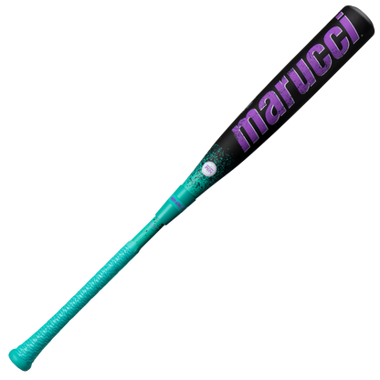 The 2026 Marucci CAT X RCKLESS (-10) USSSA baseball bat features a turquoise and black composite barrel, bold purple MARUCCI CAT X RCKLESS lettering, and a turquoise grip-wrapped handle.