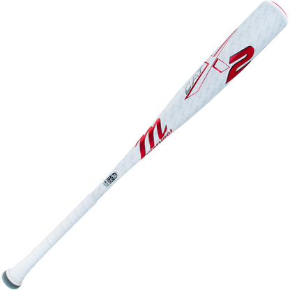 The 2025 Marucci CATX2 (-10) USSSA Baseball Bat, a white one-piece alloy bat with red and black accents and 'm' plus '2' near the barrel, is shown against a plain white background.