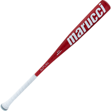 The 2025 Marucci CATX2 (-11) USA Baseball Bat features a red barrel, white handle, bold marucci branding, and Anti-Vibration Technology for comfort.