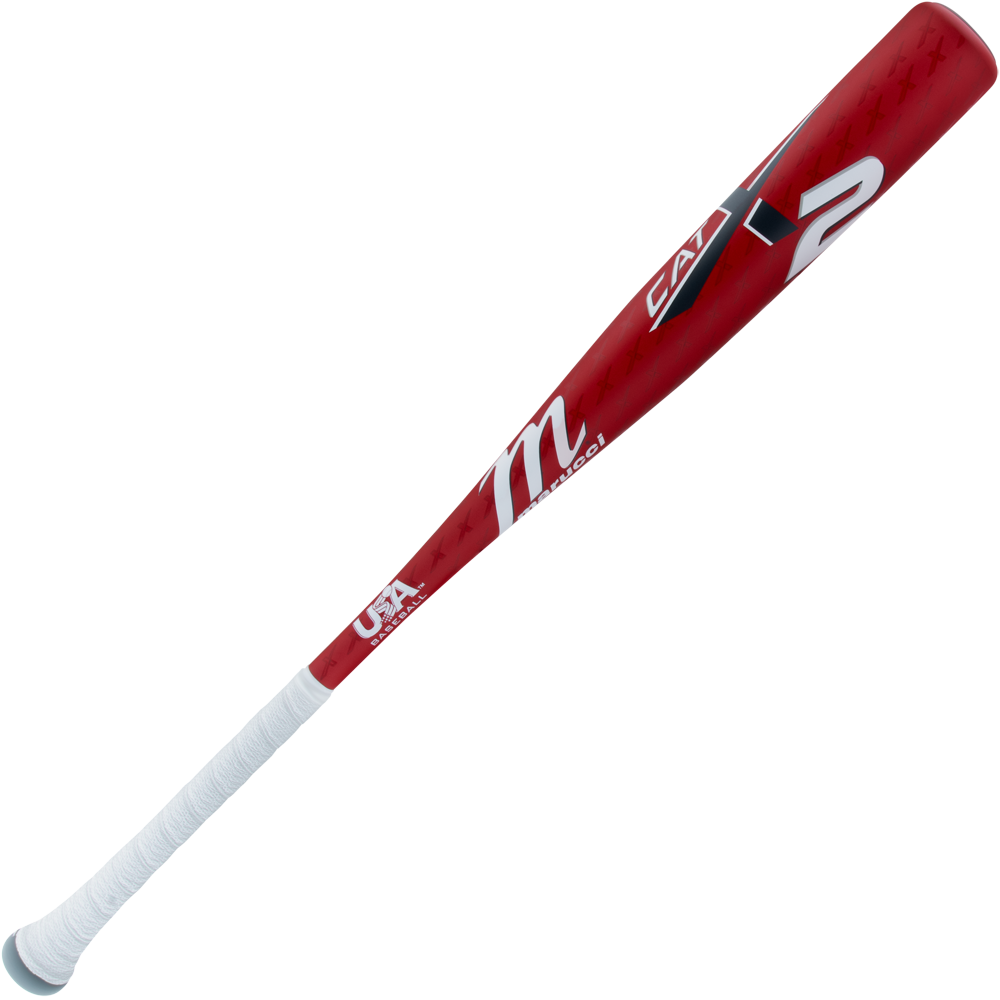 A Marucci 2025 CATX2 (-11) USA Baseball Bat (MSBCX211USA) in red and white with a white grip, CAT branding, M logo, and Anti-Vibration Technology is shown on a plain white background.