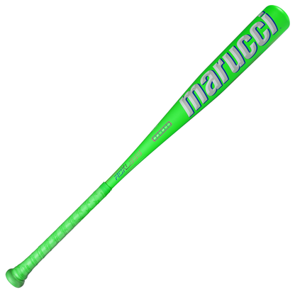 A vibrant green 2027 Marucci RCKLESS Gen 2 (-8) 2 5/8″ USA Baseball Bat (MSBR28U), featuring anti-vibration technology and displaying the Marucci logo prominently along the barrel, is shown against a white background.