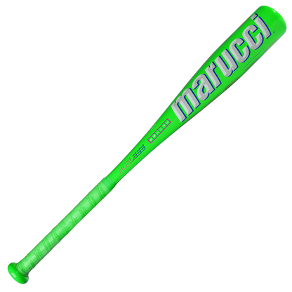 A vibrant green 2027 Marucci RCKLESS (-11) 2 5/8″ USA Tee Ball Baseball Bat (MTBR2) with a matching green grip and the Marucci brand name in large white letters along the barrel, featuring Ring-Free Barrel Construction for enhanced performance and USA Baseball certification for official play.