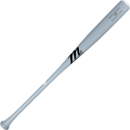The Marucci AP5 Pro Model Maple Wood Bat: MVE4AP5 is a silver metallic bat with a black M logo and "Model: M271 Professional Model" text on the barrel—perfect for power hitters, shown against a plain white background. Brand: Marucci.