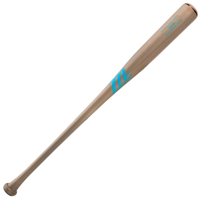 A smoke-colored Marucci CU26 Pro Model Maple Wood Bat (MVE4CU26) with a blue M logo and balanced design, plus extra blue text near the barrel, shown on a plain white background.