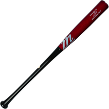 The Marucci GLEY25 Gleyber Torres Pro Exclusive Maple Wood Bat (MVE4GLEY25-BK/LCH) features a black and red finish with a white "M" logo and text near the barrel, highlighting Marucci's renowned craftsmanship on a sleek design.