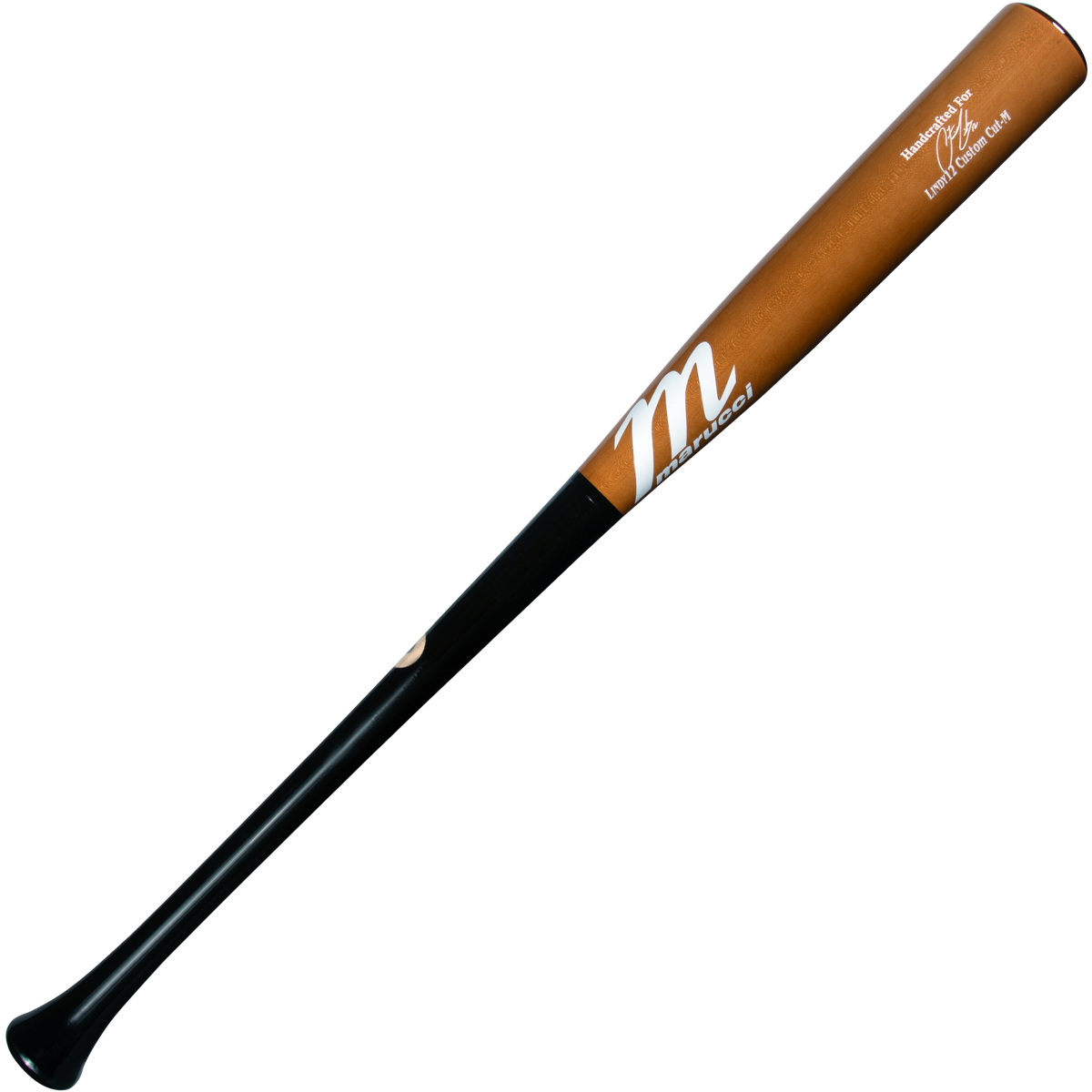 The Marucci LINDY12 Francisco Lindor Pro Exclusive Maple Wood Bat (MVE4LINDY12) features a brown barrel, black handle, and white Marucci logo with manufacturer details near the barrel end, shown on a plain white background.