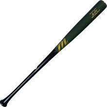 A black and dark green Marucci AR27 Austin Riley Pro Exclusive Maple Wood Bat (MVE4RILEY27) with gold lettering and an AR27 logo by the barrel is displayed on a plain white background.