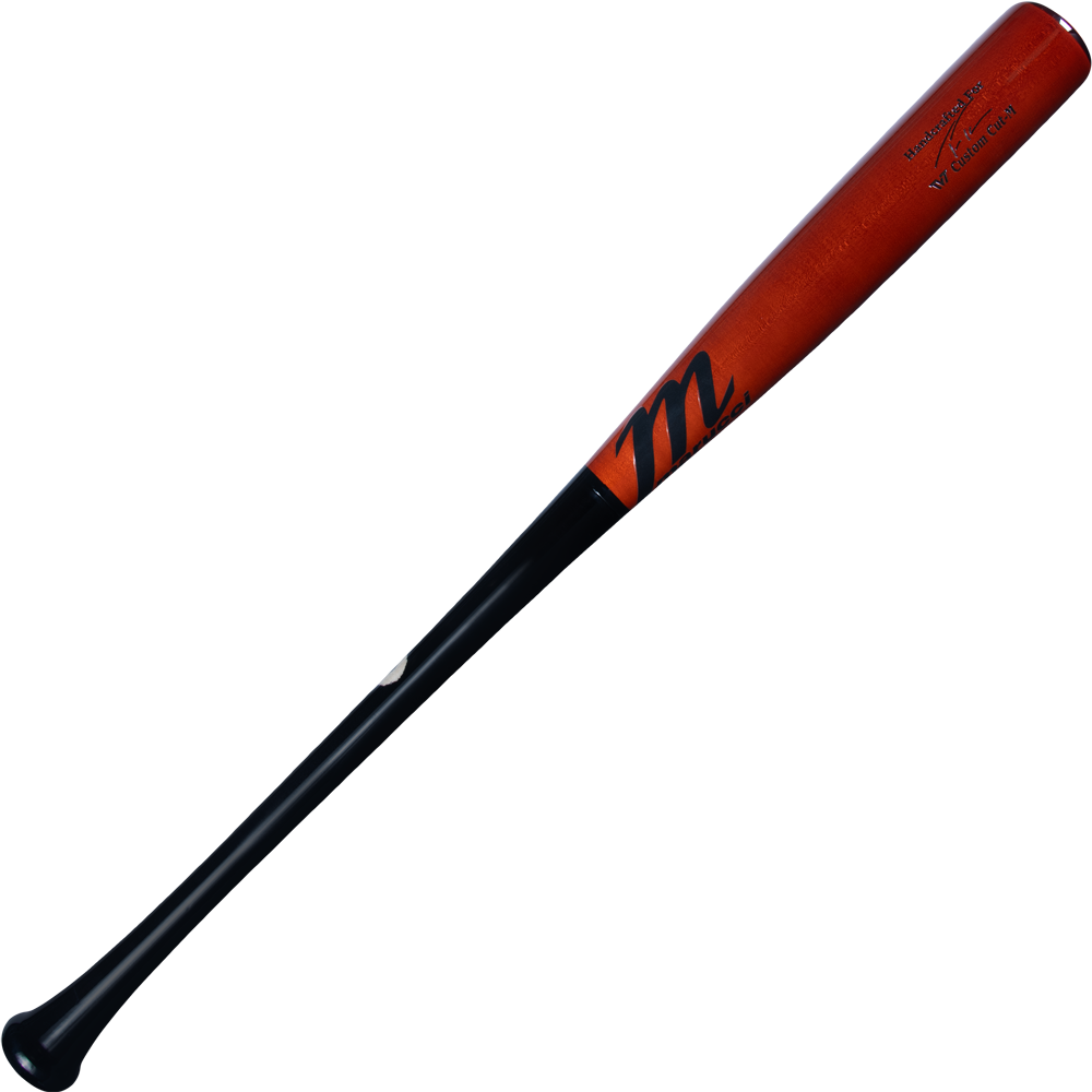 The Marucci TVT Trea Turner Pro Exclusive Maple Wood Bat (MVE4TVT-BK/BOR) features a brown barrel, black handle, stylized M logo, and TVT Pro Exclusive text. It is displayed at an angle on a plain background with additional markings near the barrel.