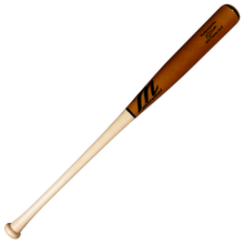 A Marucci Konnor Griffin KG01 Pro Exclusive Maple Wood Bat (MVE6KG01) featuring a natural handle and brown barrel with a pro-x finish that accentuates the maple wood’s grain, showcasing the Marucci logo and signature on the upper part.