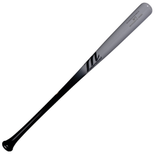 A two-tone baseball bat with a black handle and a gray barrel, the Marucci M71 Pro Model Birch Wood Bat: MVE6M71 by Marucci is a balanced wood bat featuring the Marucci logo and engraved text near the end of the barrel, displayed on a white background.