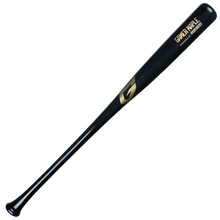 A handcrafted Marucci Gamer Maple Wood Bat (MVEGMR) in black maple, featuring gold “GAMER MAPLE” lettering, a gold Marucci logo near the barrel, and “Powered by Marucci” inscription.