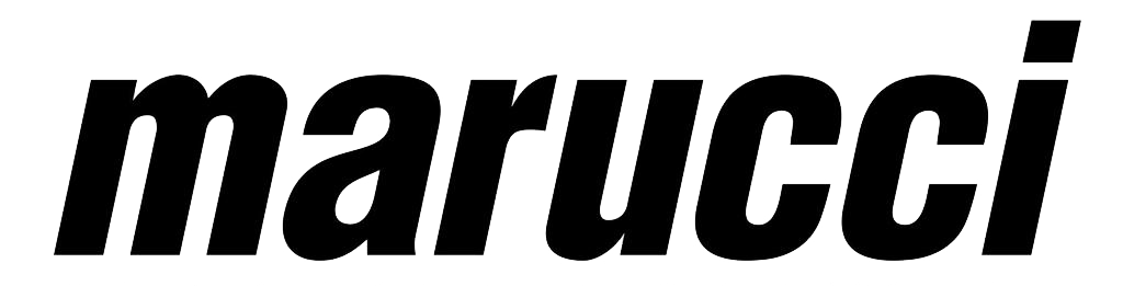 The word marucci is written in bold, italicized, black lowercase letters on a light gray background.