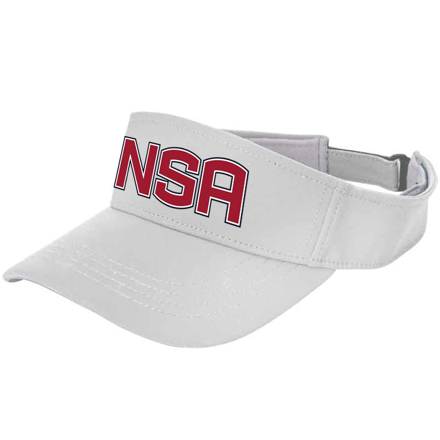 The Champro Sports NSA Classic Series Visor: HV6 features bold red and black outlined NSA letters on white, representing the National Softball Association with comfortable, moisture-wicking performance.