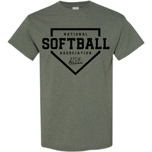 The DSG Apparel National Softball Association NSA Home Plate Short Sleeve Shirt features bold black text and a home plate graphic—ideal for softball fans.