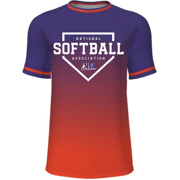 National Softball Association NSA Fade Sublimated Short Sleeve Shirt - Orange/Purple