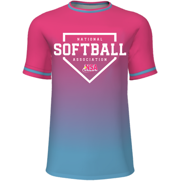 National Softball Association NSA Fade Sublimated Short Sleeve Shirt - Pink/Blue