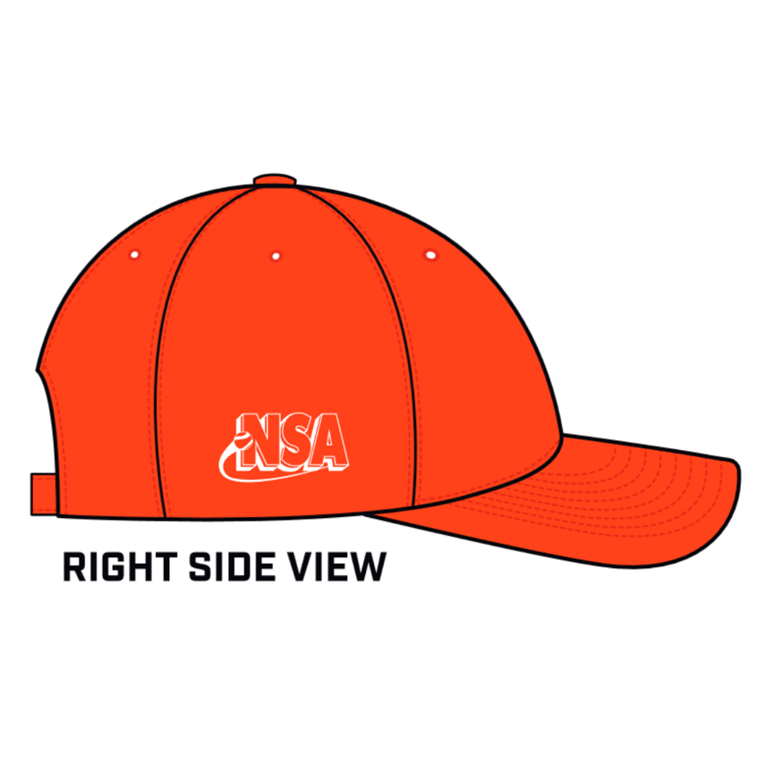 The Champro Sports NSA Softball Life Classic Hat (HC9-SL) in bright orange features visible stitching and a white National Softball Association logo on the right side—perfect for any softball lifestyle fan. RIGHT SIDE VIEW.